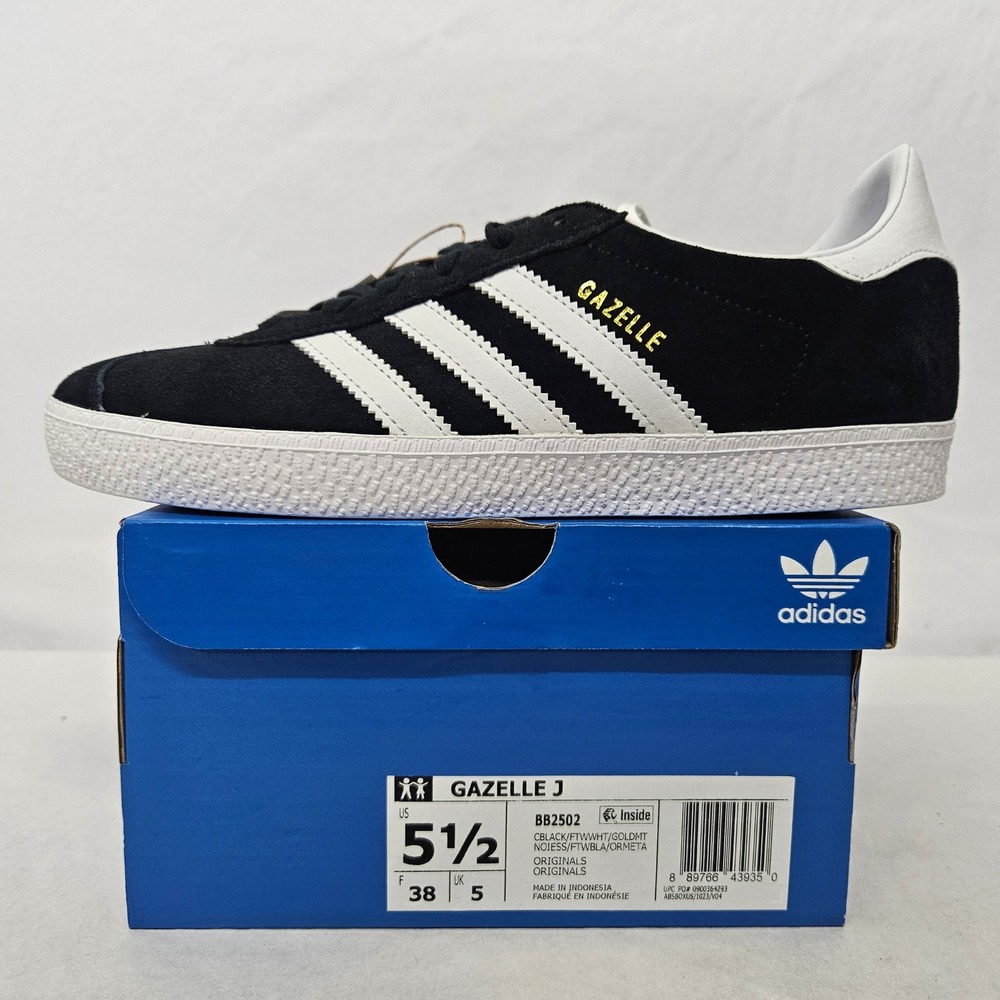 Adidas Gazelle J‎ Casual Sneakers BB2502 Core Black White Gold Kids Size 5.5